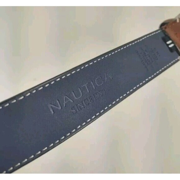 Nautica Men's Belt Size 40 Brown Leather Classic Logo Basic Dress Dad Gift - Picture 4 of 8